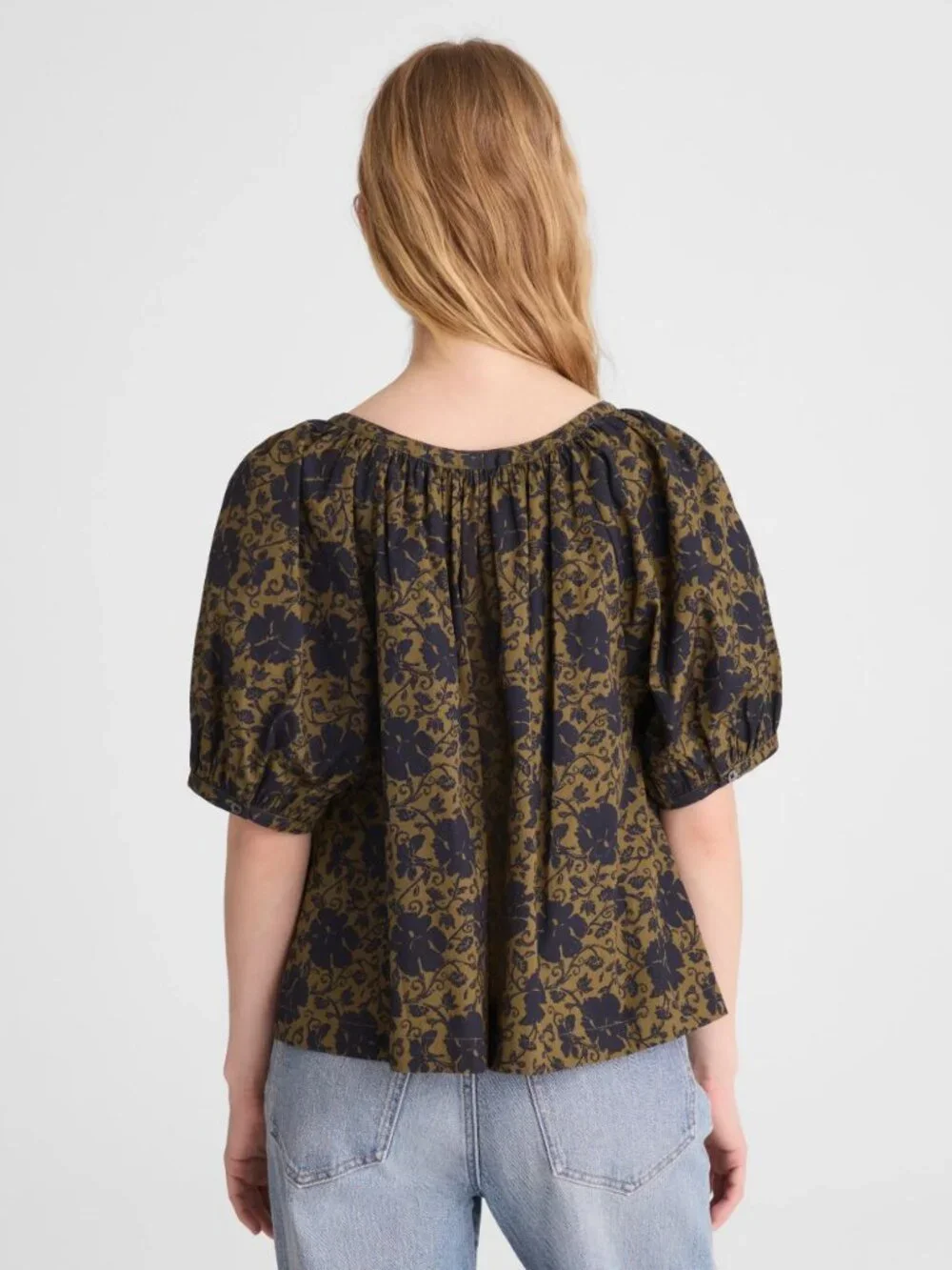 Madewell Puff Sleeve Scoop Neck Top Spring 2026 Chateau Olive XXS Fits XXS-S